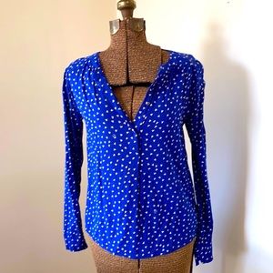 Cobalt Blue Juicy Couture Blouse with Cream Hearts